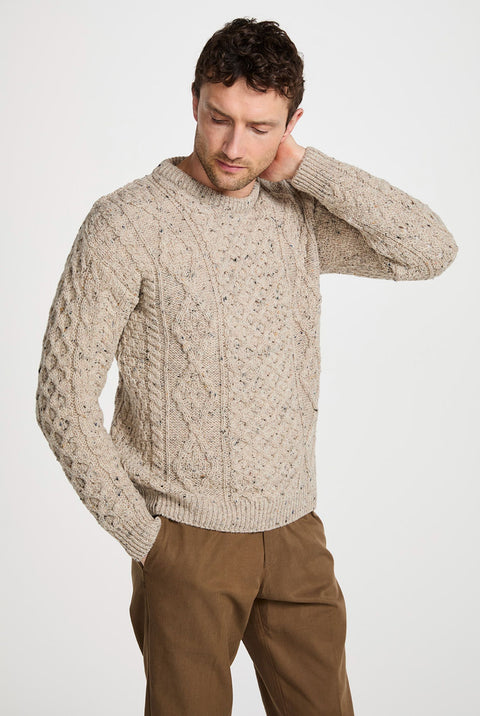 Moher Traditional Aran Sweater - Flecked Oat