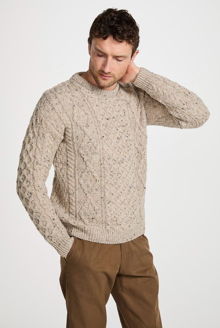 Moher Traditional Aran Sweater - Flecked Oat