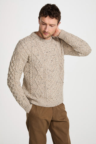 Moher Traditional Aran Sweater - Flecked Oat