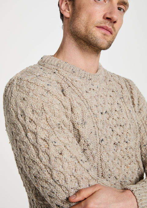 Moher Traditional Aran Sweater - Flecked Oat