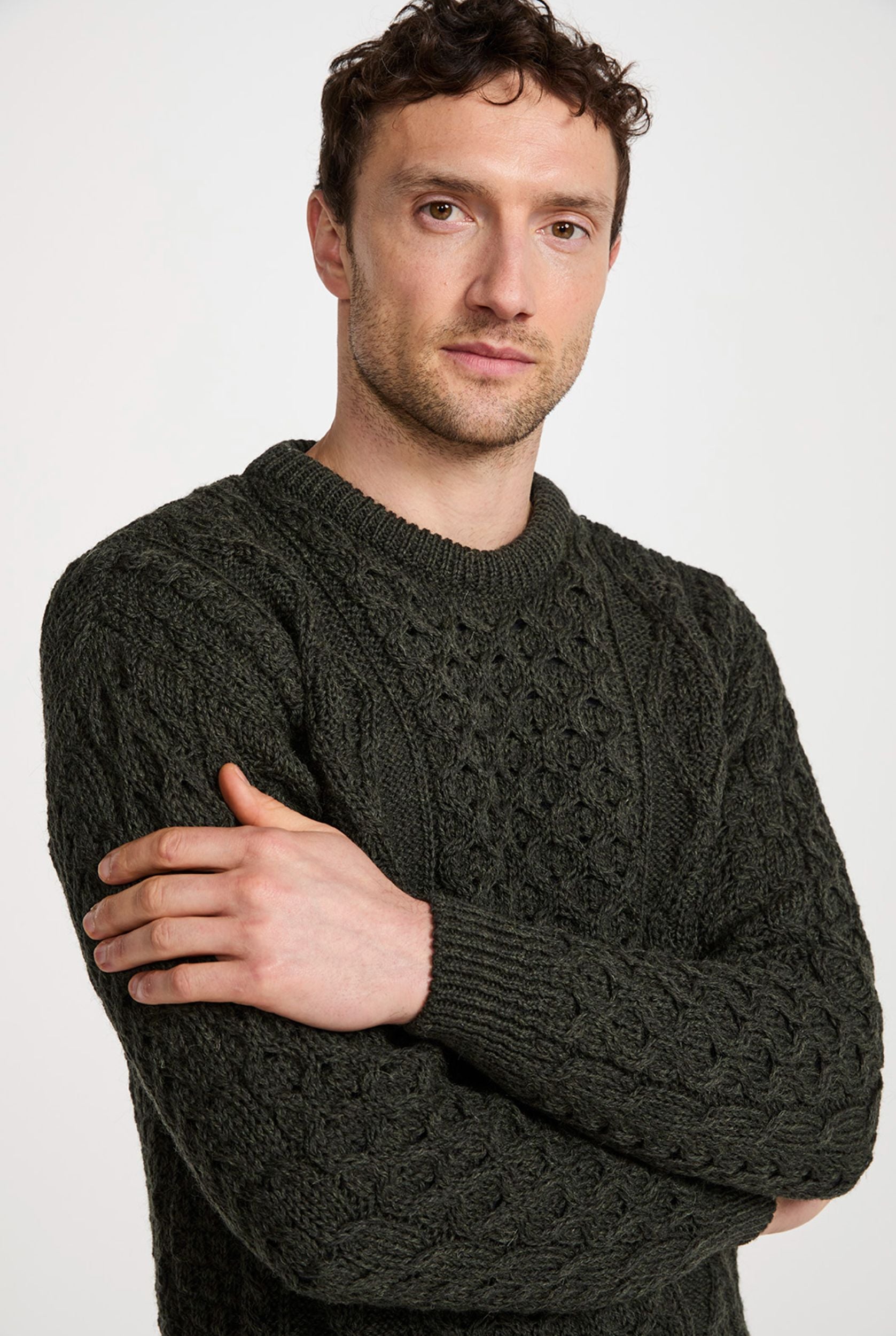Inishbofin Mens Aran Wool Sweater | Oat | Aran Woollen Mills