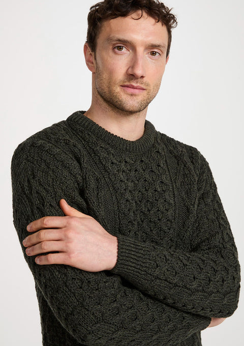 Pull Aran traditionnel pour homme Inishbofin - Avoine mouchetée