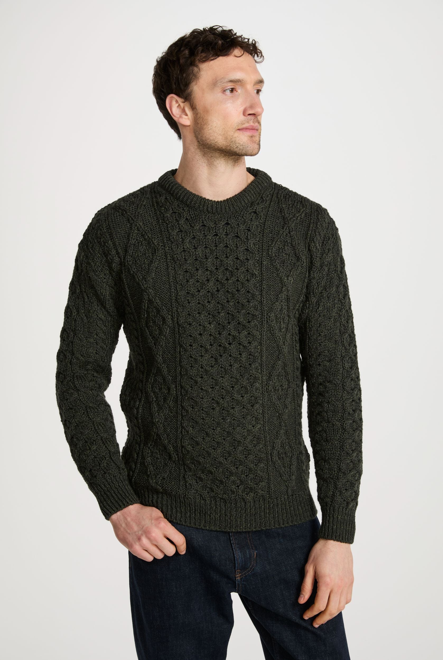 Moher Traditional Aran Sweater - Green