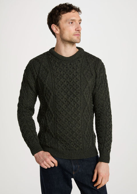 Moher Traditional Aran Sweater - Green