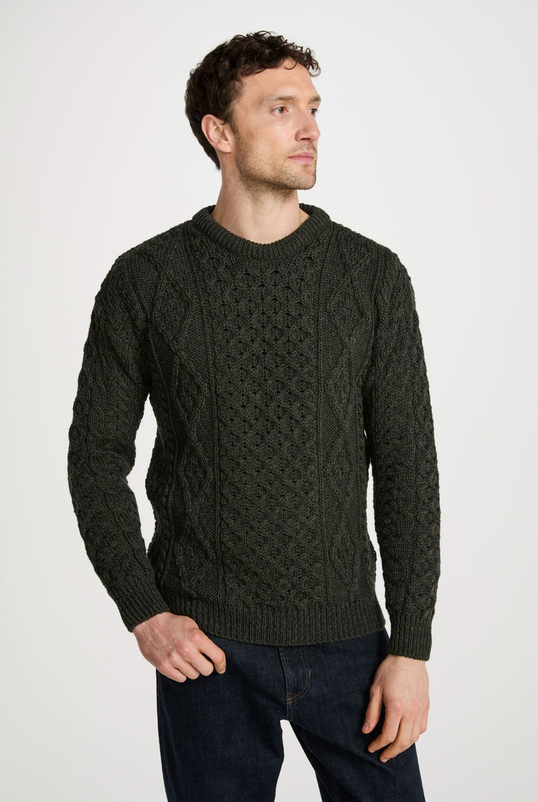 Moher Traditional Aran Sweater - Green