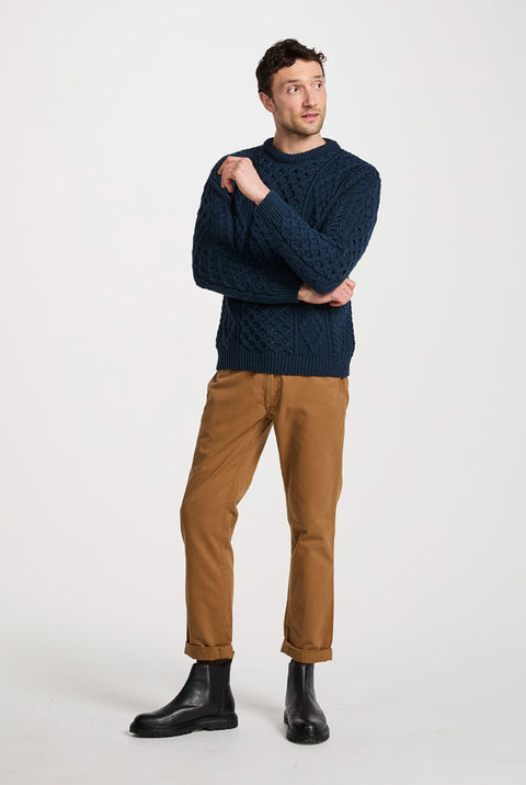 Moher Traditional Aran Sweater - Navy