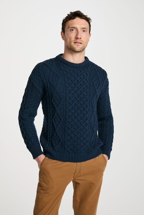 Moher Traditional Aran Sweater - Navy