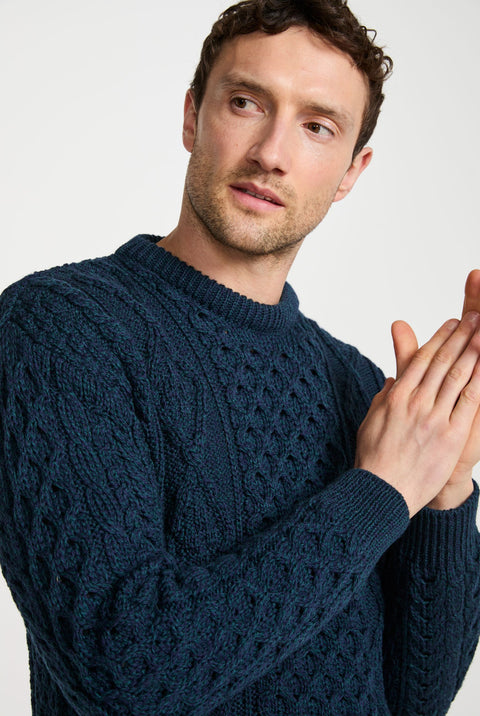 Moher Traditional Aran Sweater - Navy
