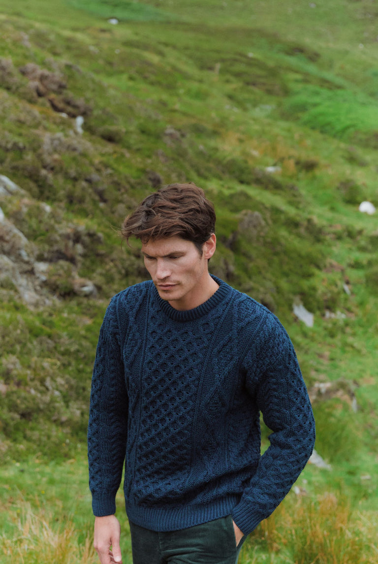 Moher Traditional Aran Sweater - Navy