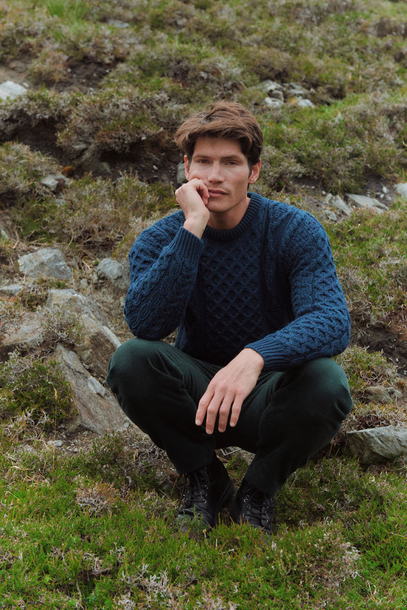 Moher Traditional Aran Sweater - Navy