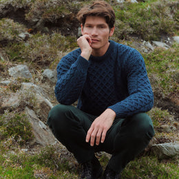 Pull Aran traditionnel pour homme Inishbofin - Avoine mouchetée