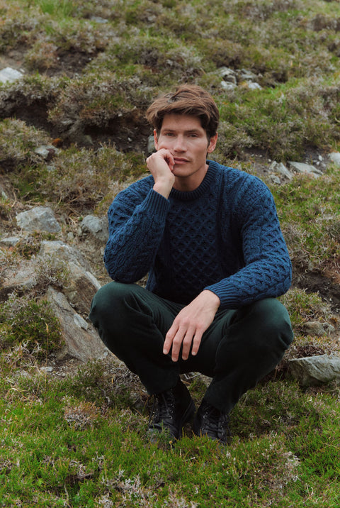 Moher Traditional Aran Sweater - Navy