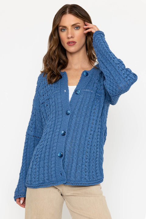 Iris Cotton Ladies Cardigan - Blue
