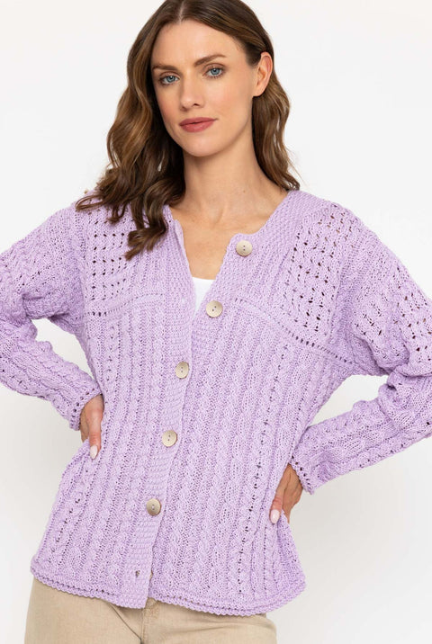 Iris Cotton Ladies Cardigan - Lavendar