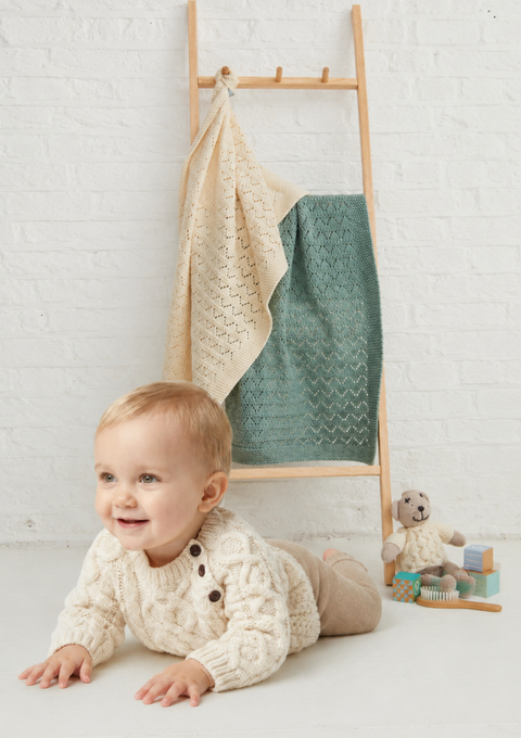 Couverture Aran Dugort Honey, Diamond &amp; Cable - Crème