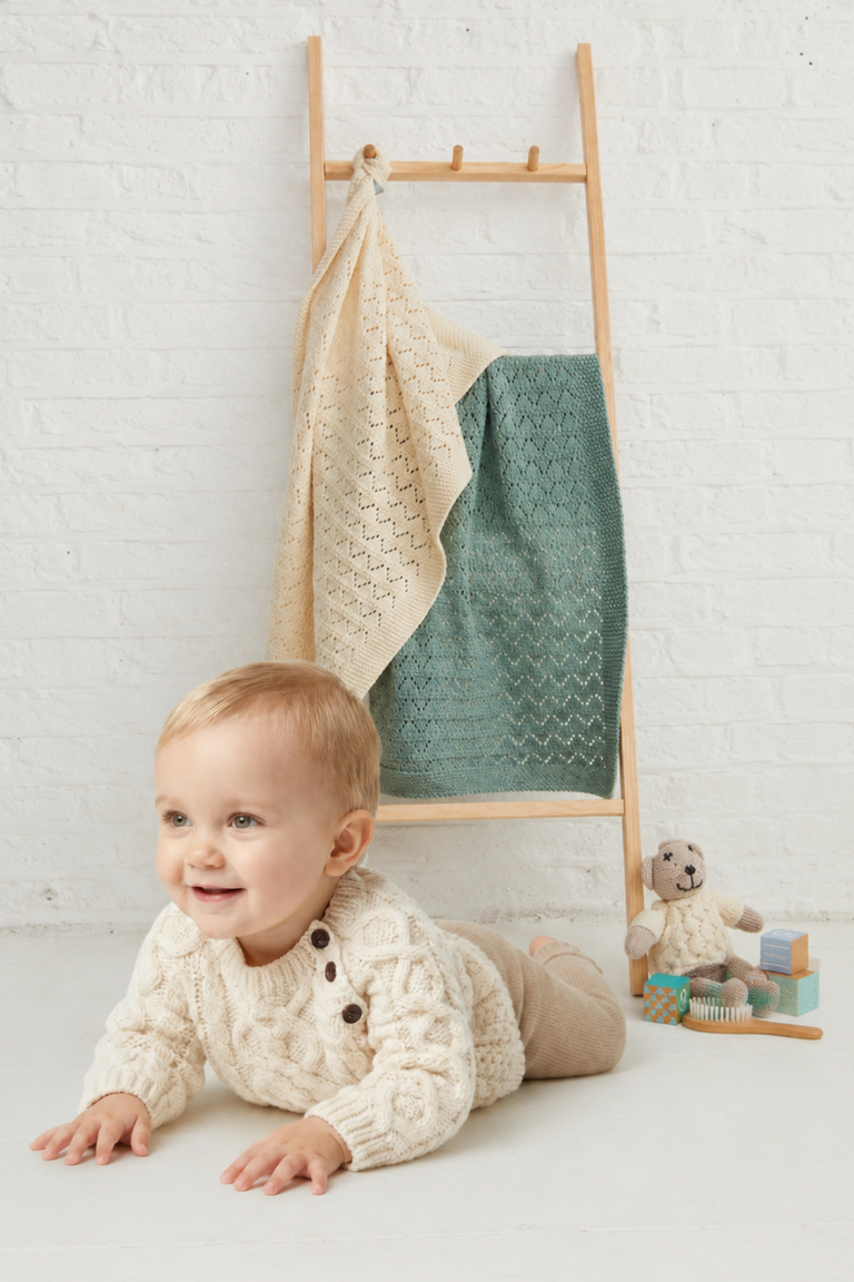 Couverture Aran Dugort Honey, Diamond & Cable - Crème