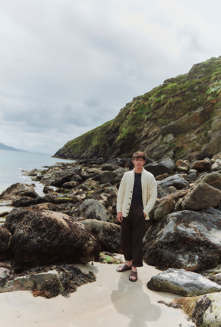 Carlingford Mens Merino Shawl Neck Cardigan - Cream
