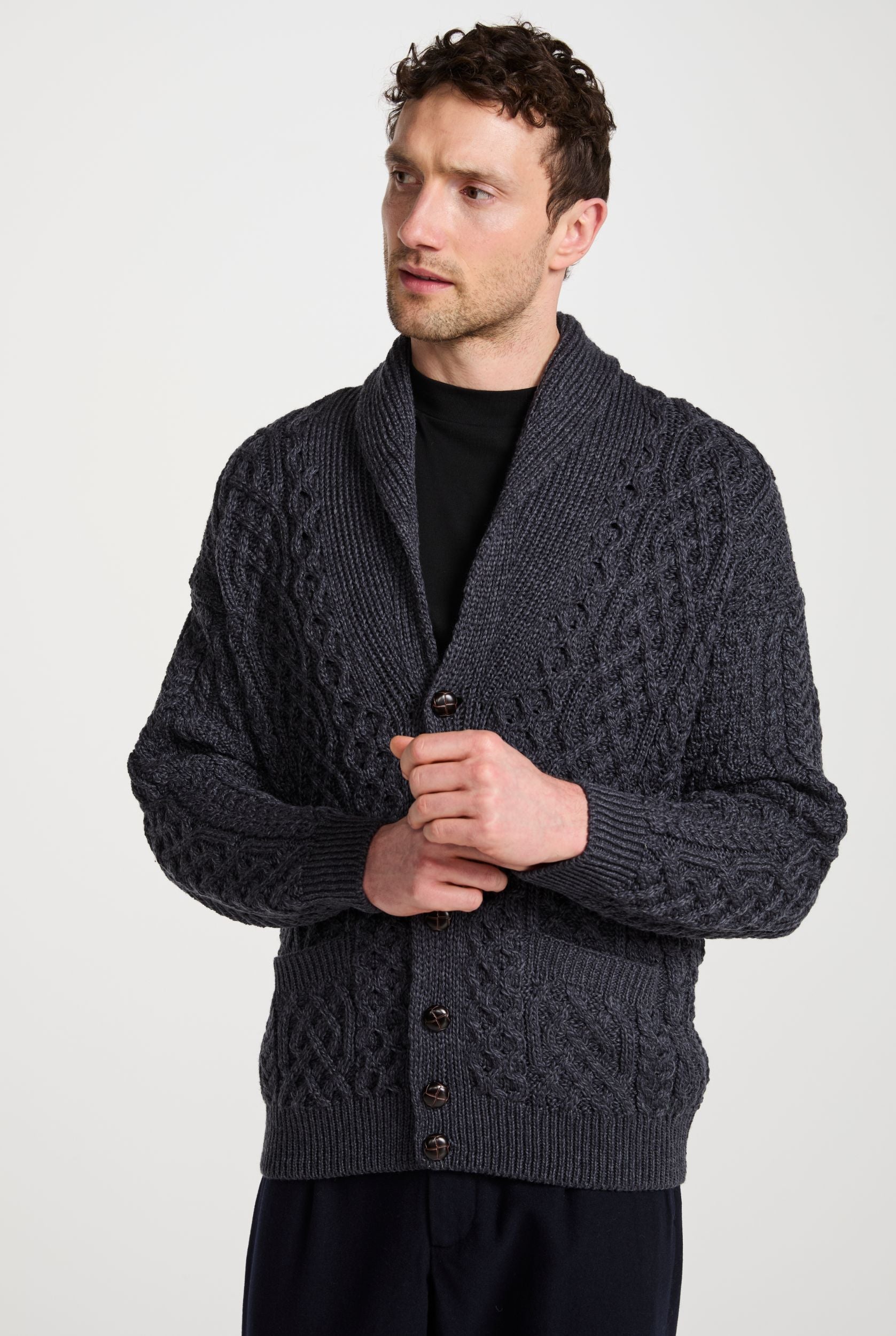 Killary Aran Wool Cardigan Green Aran Woollen Mills
