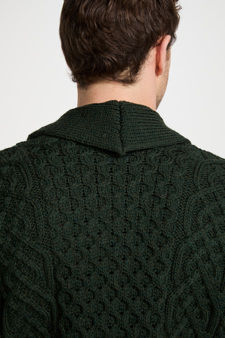 Carlingford Mens Merino Shawl Neck Cardigan - Dark Green