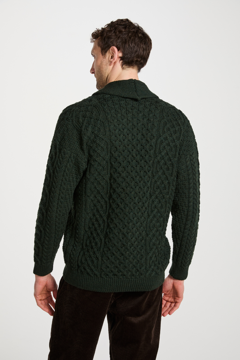 Carlingford Mens Merino Shawl Neck Cardigan - Dark Green