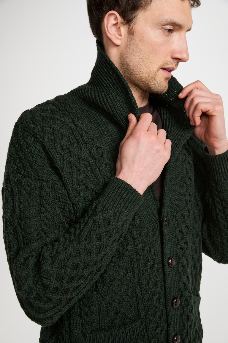 Carlingford Mens Merino Shawl Neck Cardigan - Dark Green