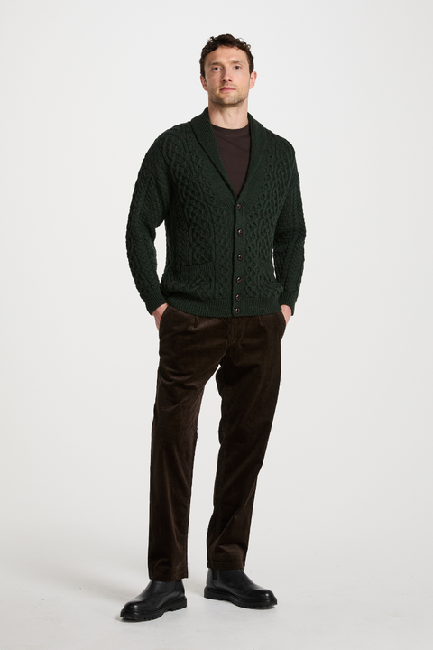 Carlingford Mens Merino Shawl Neck Cardigan - Dark Green