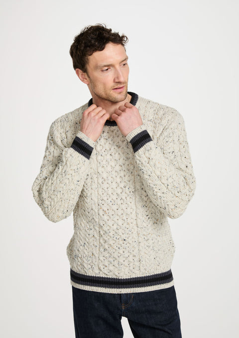 Men's sweater,  Aran, merino wool, made in Ireland, Irish sweater, Boyfriend, cable knit, crew neck，Pullover，cream