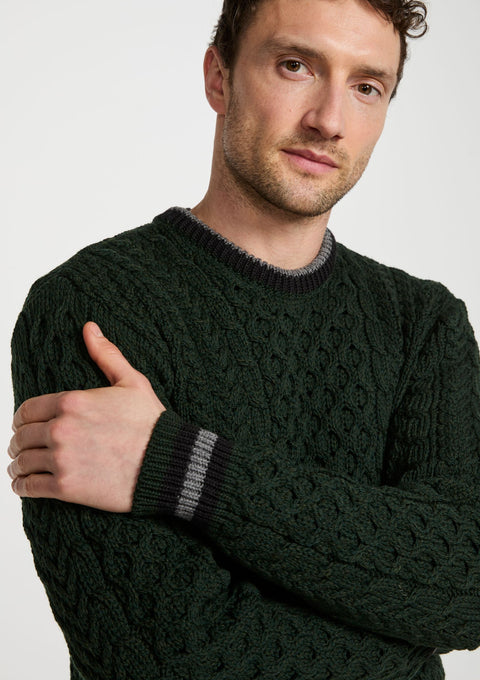 Men's sweater,  Aran, merino wool, made in Ireland, Irish sweater, Boyfriend, cable knit, crew neck， Pullover,green