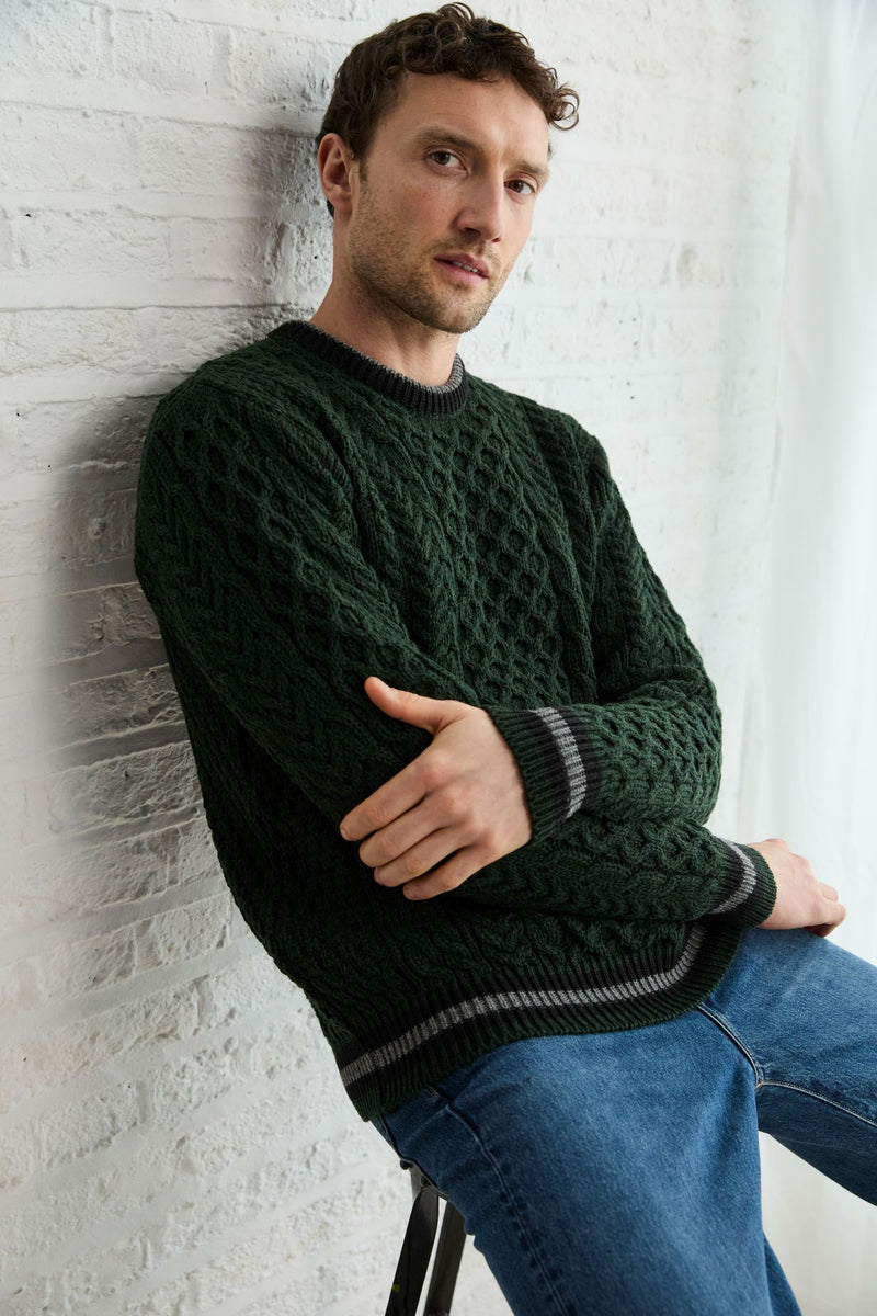Lovely jumpers, Irish wool sweater, Men's sweater,  Aran, merino wool, made in Ireland, Irish sweater, Boyfriend, cable knit, crew neck， Pullover, green