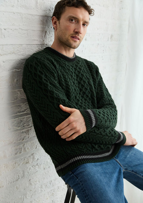 Lovely jumpers, Irish wool sweater, Men's sweater,  Aran, merino wool, made in Ireland, Irish sweater, Boyfriend, cable knit, crew neck， Pullover, green