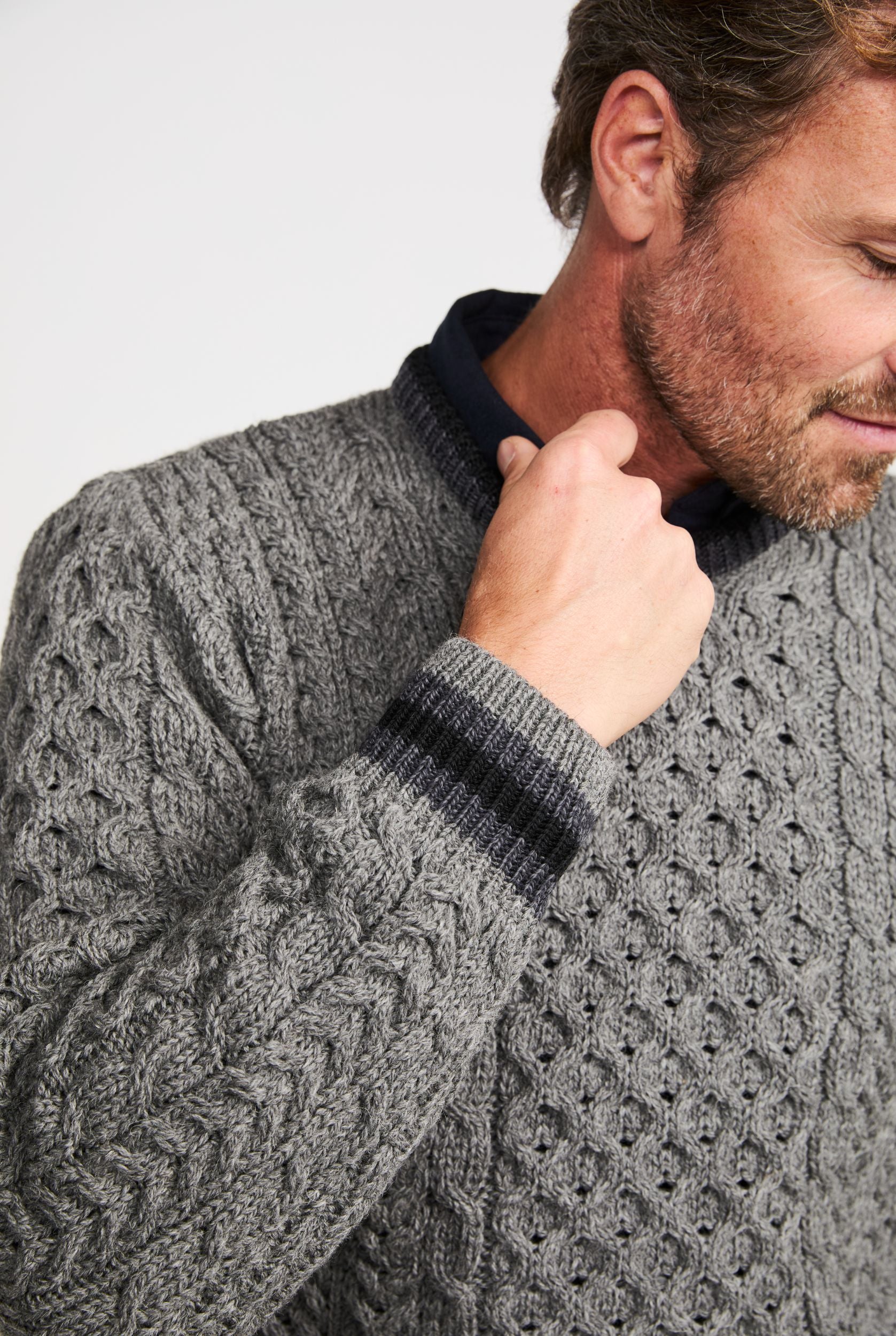 Inisheer Aran Wool Mens Sweater Cream Aran Woollen Mills