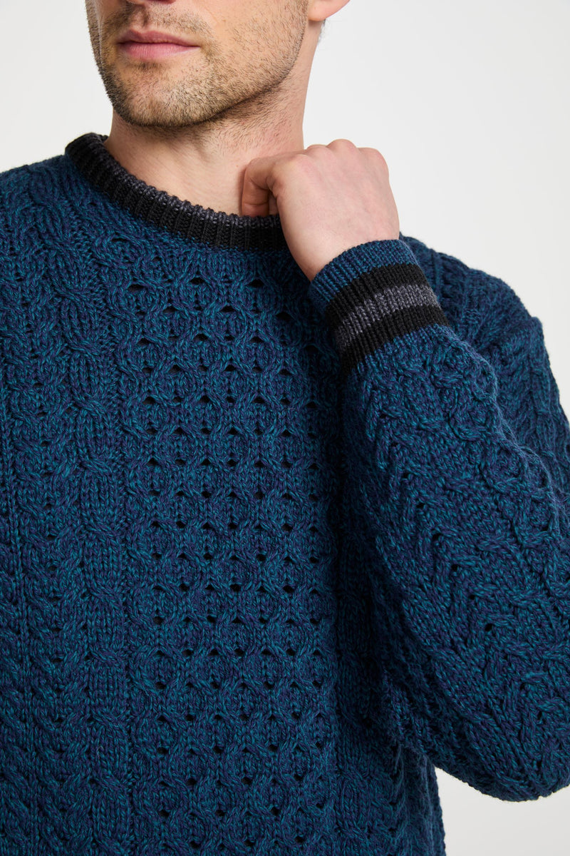 Men's sweater,  Aran, merino wool, made in Ireland, Irish sweater, Boyfriend, cable knit, crew neck， Pullover