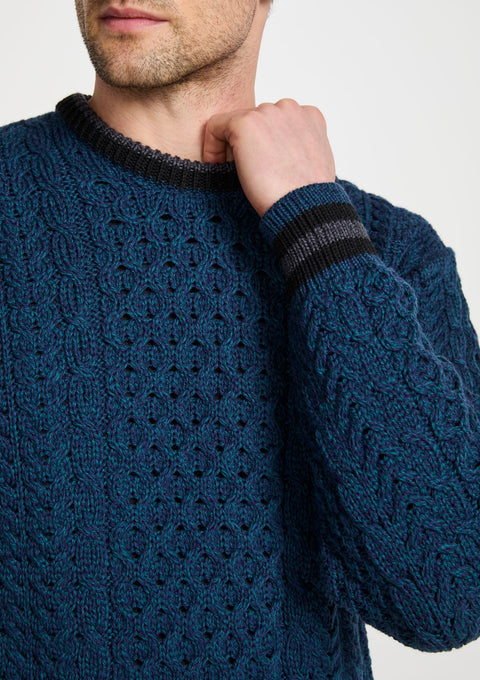 Men's sweater,  Aran, merino wool, made in Ireland, Irish sweater, Boyfriend, cable knit, crew neck， Pullover