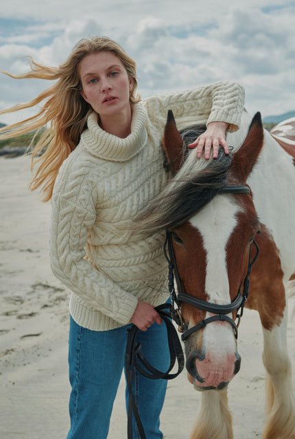 Merino wool sweater, Ireland, Aran, jumper, Pullover, made in Ireland, knitwear, women's sweater, ladies' jumper, cream