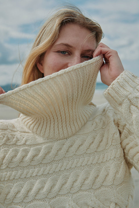 Derreen Aran Horizontal Cable Sweater - Cream