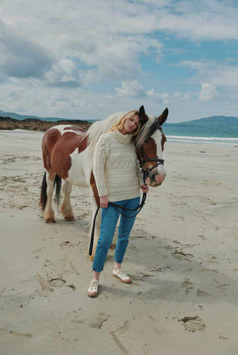 Derreen Aran Horizontal Cable Sweater - Cream