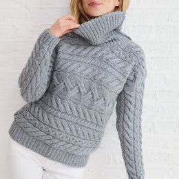 Derreen Aran Horizontal Cable Sweater - Denim