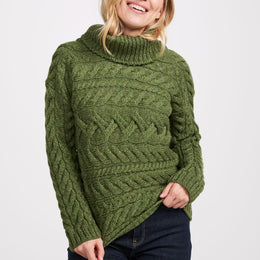 Derreen Aran Horizontal Cable Sweater - Green