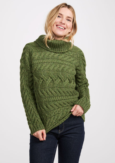 Merino wool sweater, Ireland, Aran, jumper, Pullover, made in Ireland, knitwear, women's sweater, ladies' jumper,green