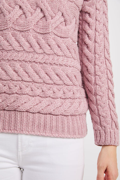 Derreen Aran Horizontal Cable Sweater - Pink