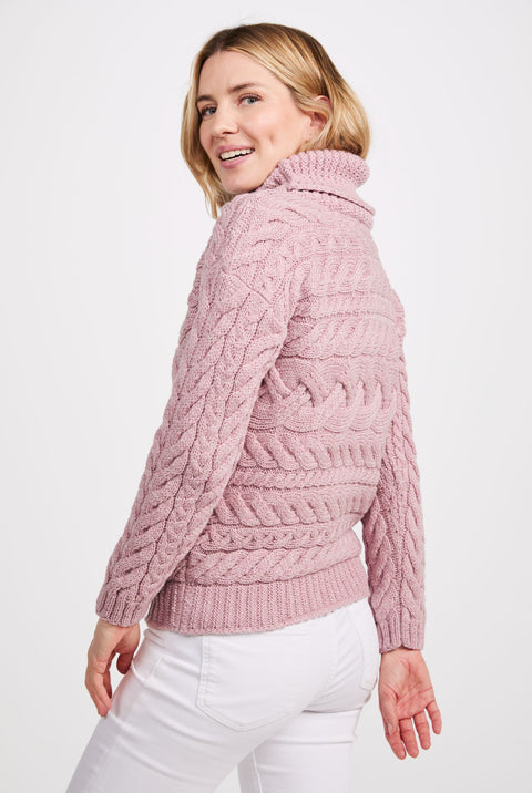 Derreen Aran Horizontal Cable Sweater - Pink