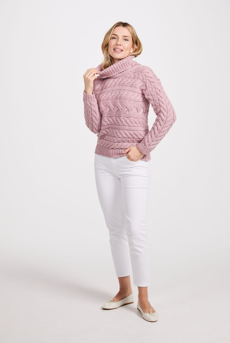 Derreen Aran Horizontal Cable Sweater - Pink