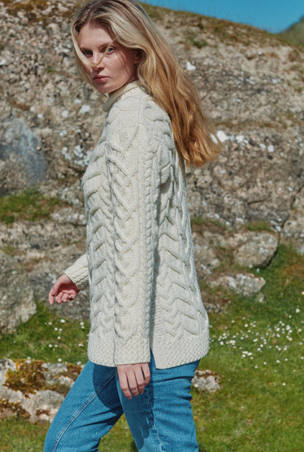 Merino wool, sweater, crew neck, Aran, ladies sweater, wool jumper, made in Ireland, knitwear,green