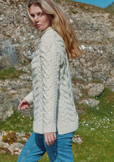 Merino wool, sweater, crew neck, Aran, ladies sweater, wool jumper, made in Ireland, knitwear,green