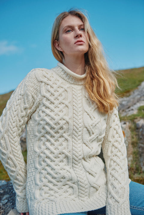 Calla Aran Aysmmetrical Pattern Sweater - Cream