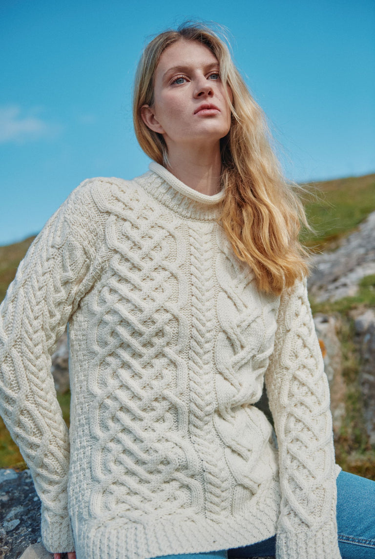 Calla Aran Aysmmetrical Pattern Sweater - Cream