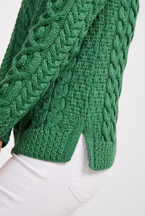 Calla Aran Aysmmetrical Pattern Sweater - Green