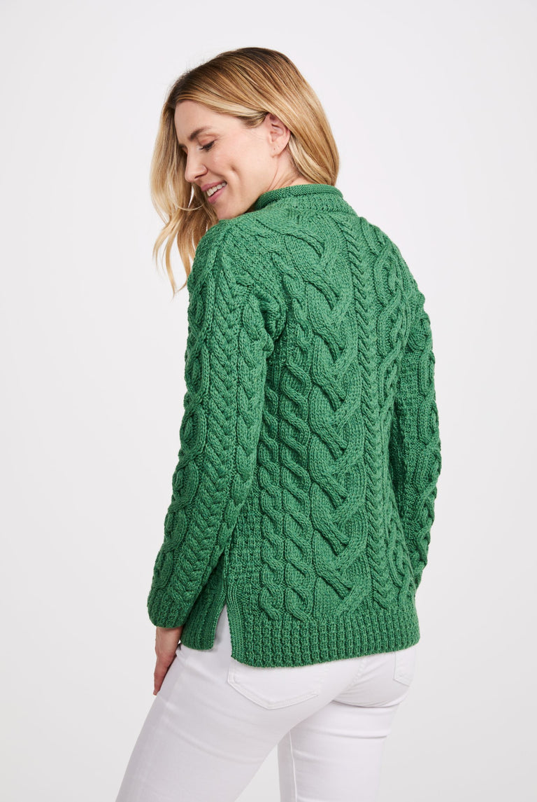 Calla Aran Aysmmetrical Pattern Sweater - Green