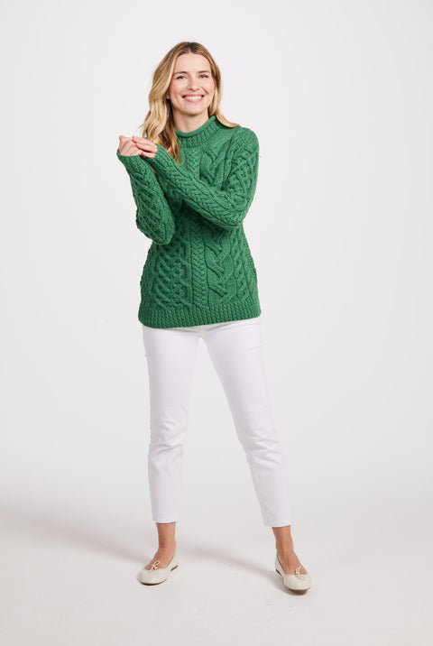 Calla Aran Aysmmetrical Pattern Sweater - Green