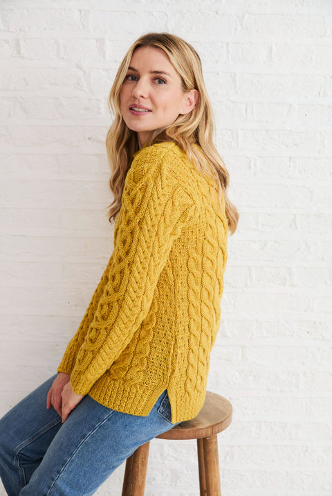 Calla Aran Aysmmetrical Pattern Sweater - Yellow